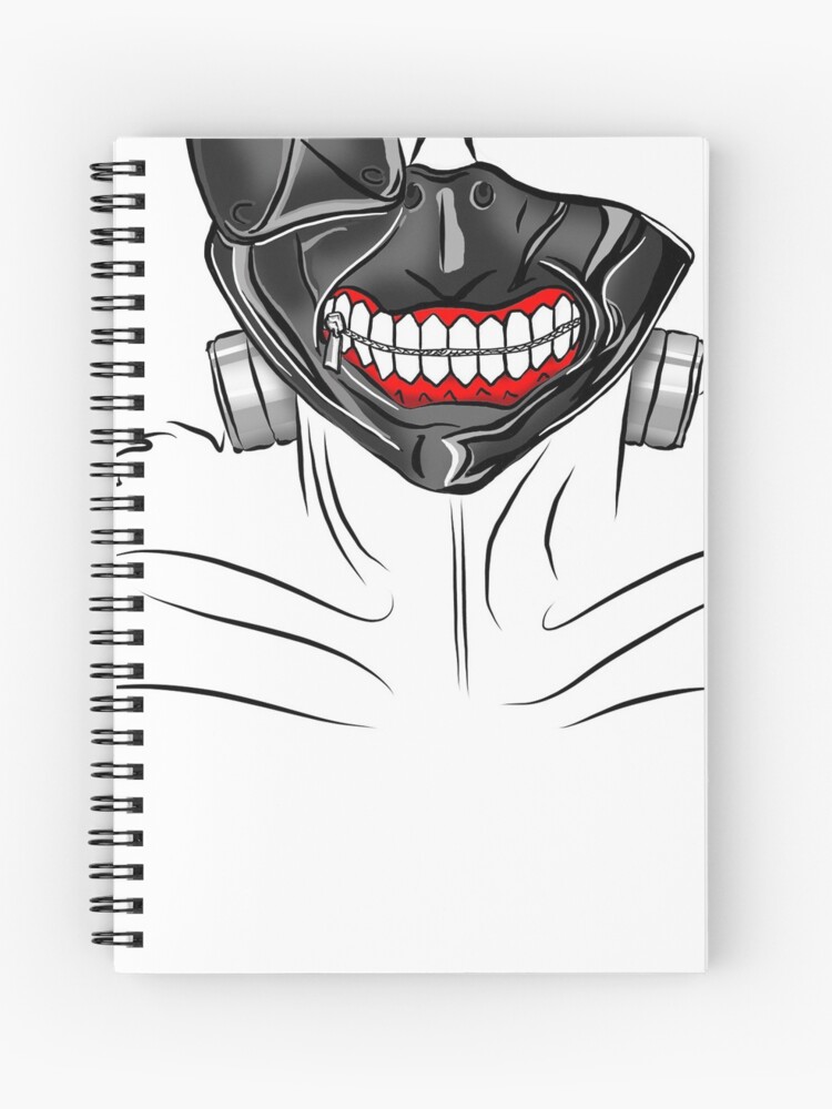 Tokyo Ghoul Kaneki Mask Anime Manga Drawing Cosplay Fan Art Black White Red Kaneki S Mask Spiral Notebook By Rhondachase Redbubble