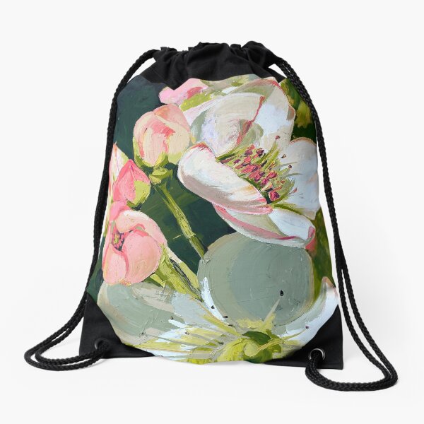 Golden Pear Blossom Acrylic Painting Drawstring Bag