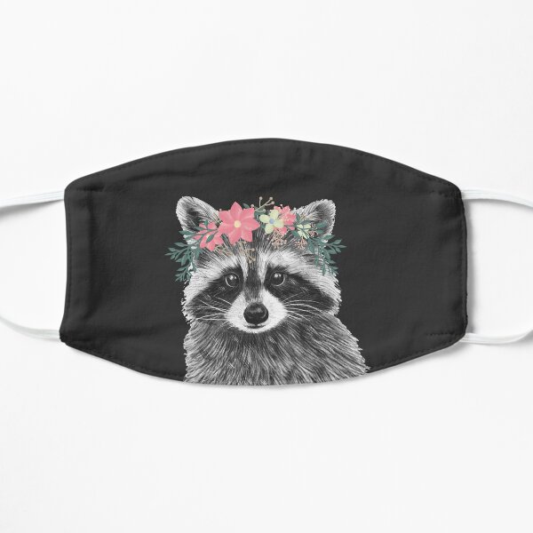 Raccoon Floral Crown Flowers Funny Cute Animal Raccoon Gift Flat Mask