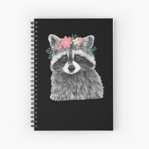Raccoon Floral Crown Flowers Funny Cute Animal Raccoon Gift Spiral Notebook