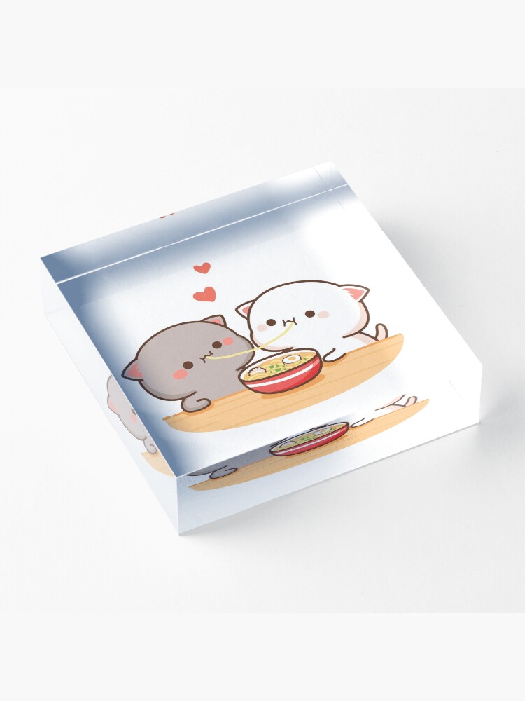 Alternate view of Peach and Goma Mochi Cat Eating Ramen Acrylic Block
