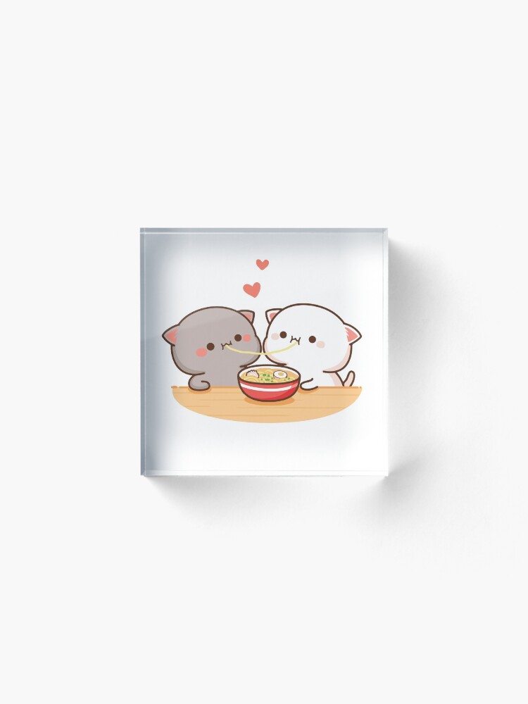 Alternate view of Peach and Goma Mochi Cat Eating Ramen Acrylic Block