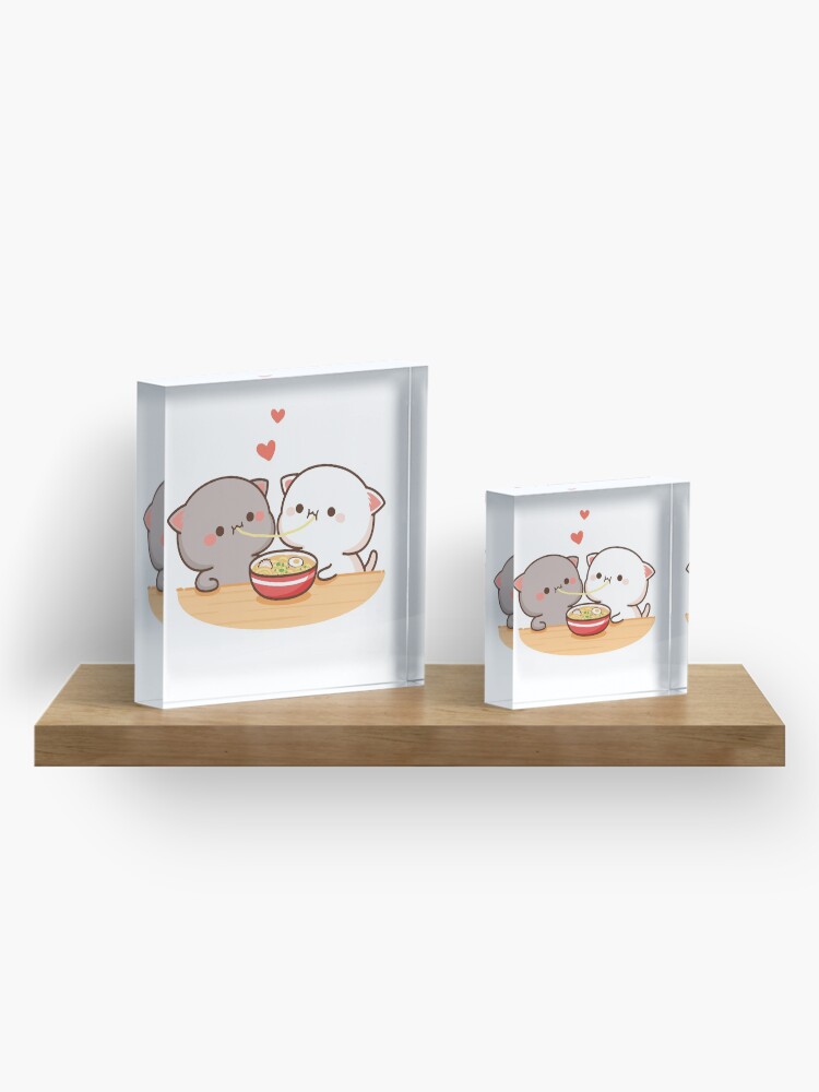 Alternate view of Peach and Goma Mochi Cat Eating Ramen Acrylic Block