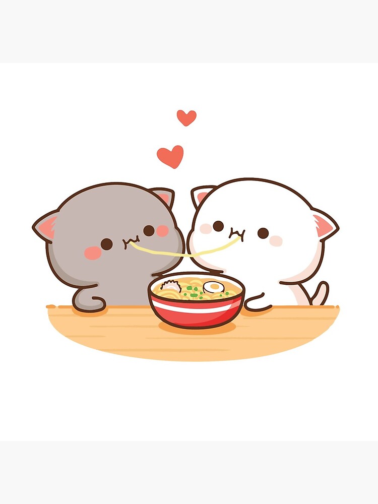 Peach and Goma Mochi Cat Eating Ramen by misoshop