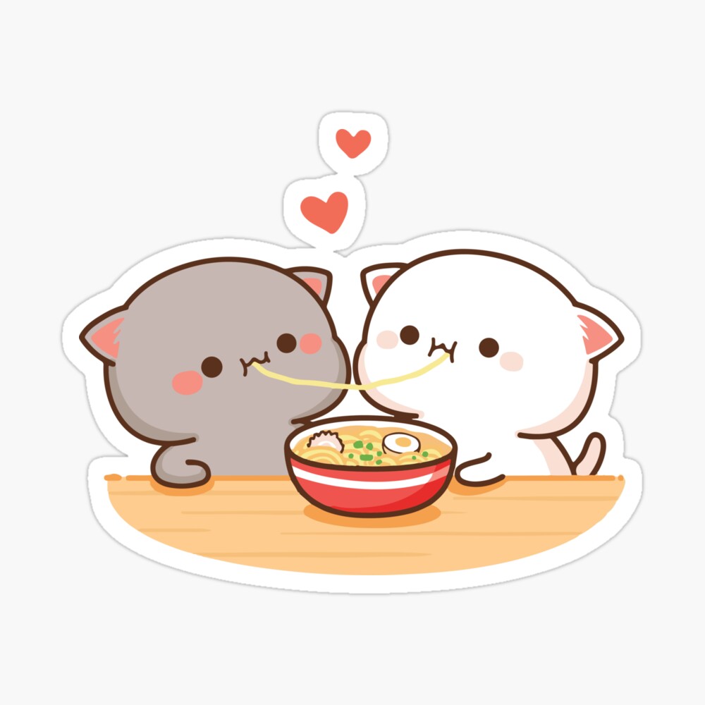 Peach And Goma Mochi Cat Eating Ramen Poster By Misoshop Redbubble