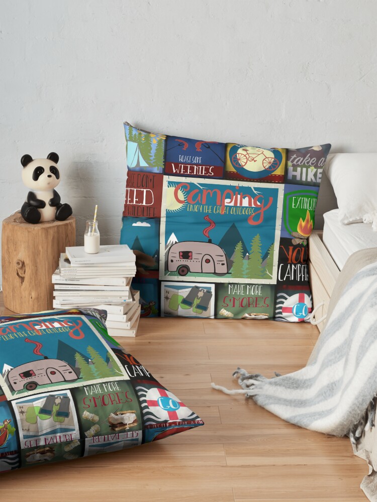 Alternate view of Retro Camping Badges Pattern Floor Pillow