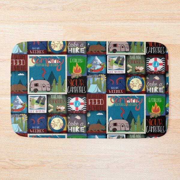 Item preview, Retro Camping Badges Pattern designed and sold by Laura Lise Wong.