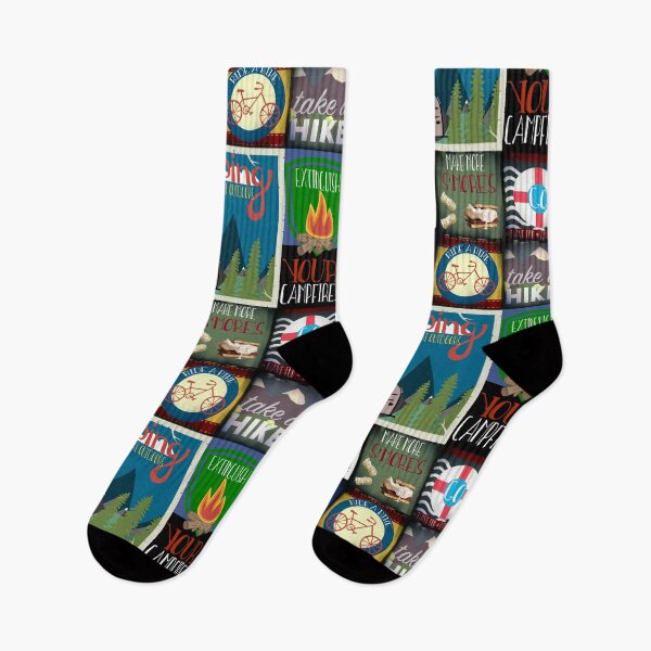 Item preview, Retro Camping Badges Pattern designed and sold by Laura Lise Wong.