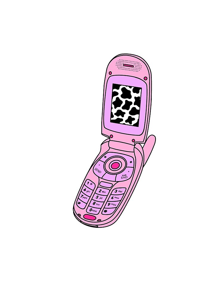 Cute pink flip phone. Retro nostalgia style. Y2k aesthetic