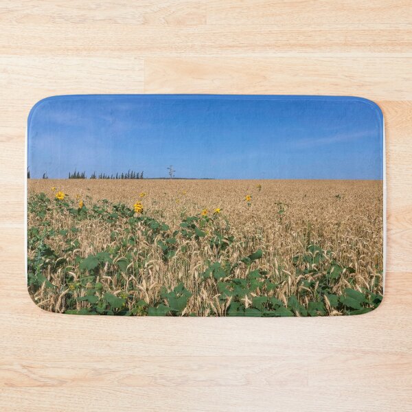 Artikelvorschau, Field of ripe golden wheat and sunflowers against a blue sky entworfen und verkauft von EG Creativity Art.