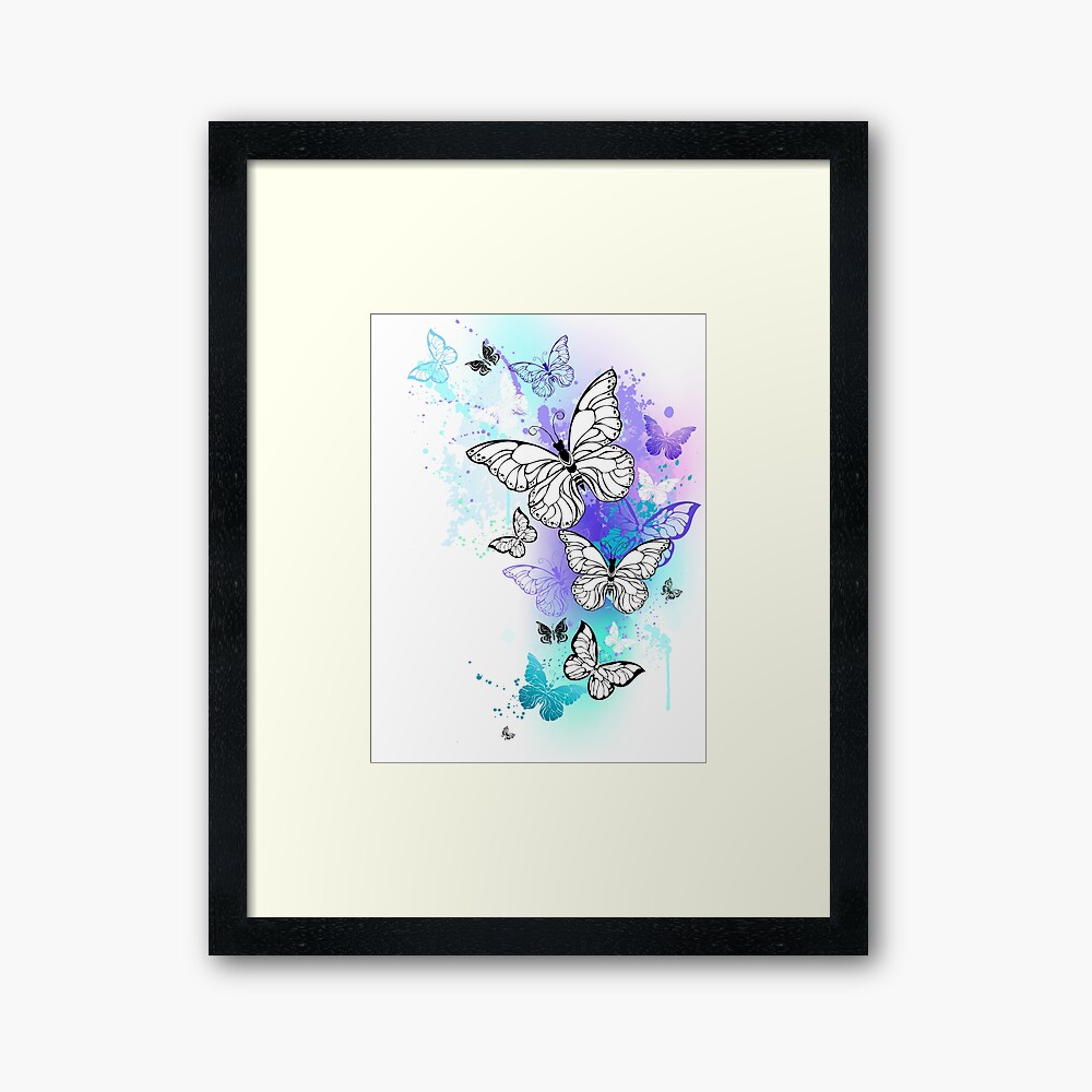 Cadre Cercle Aquarelle Avec Fleurs Printanières Et Papillon Volant