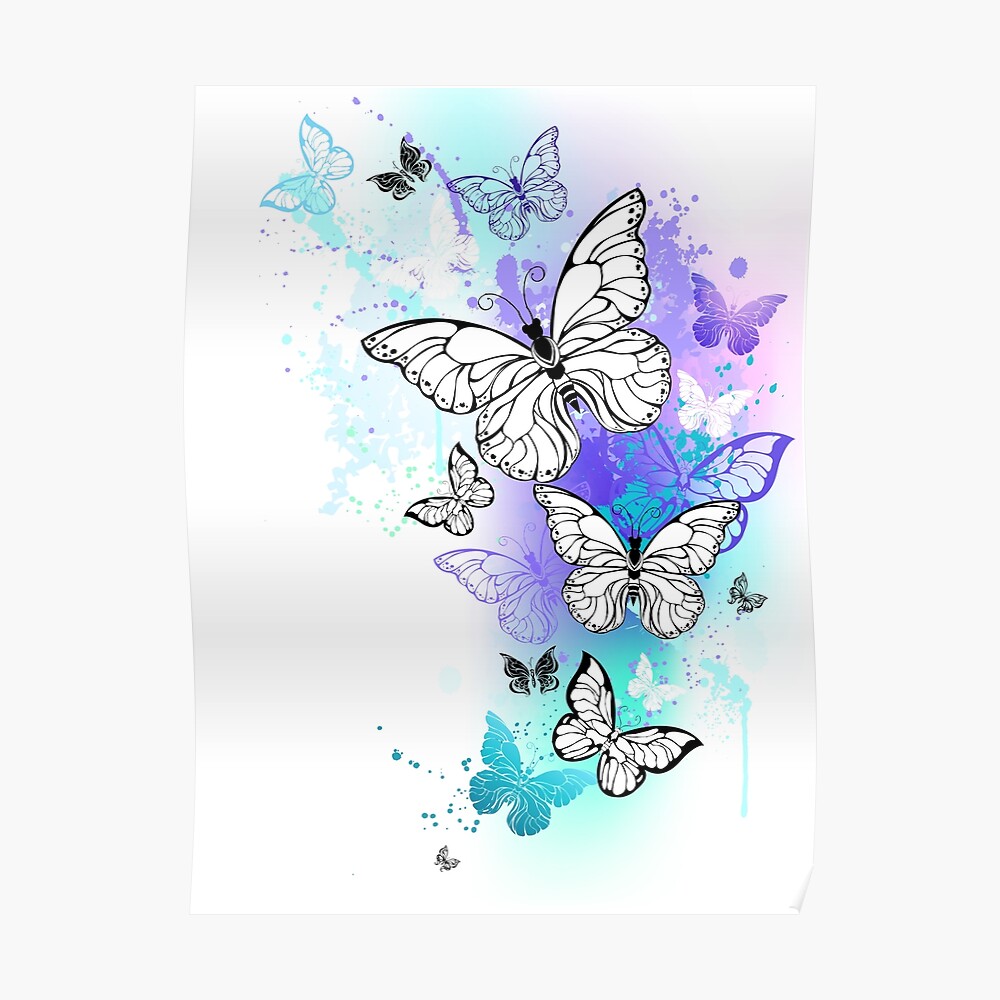 Cadre Décoratif De Papillons Volants Aquarelles Colorées