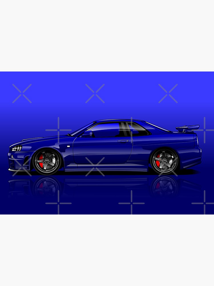 Download "Nissan Skyline R34 GT-R Digital Art Side View / Metallic Blue" Sticker by WorldwideCars ...