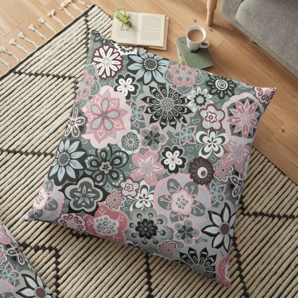Beautiful Bouquet of Midsummer Blooms in grey and pink Floor Pillow