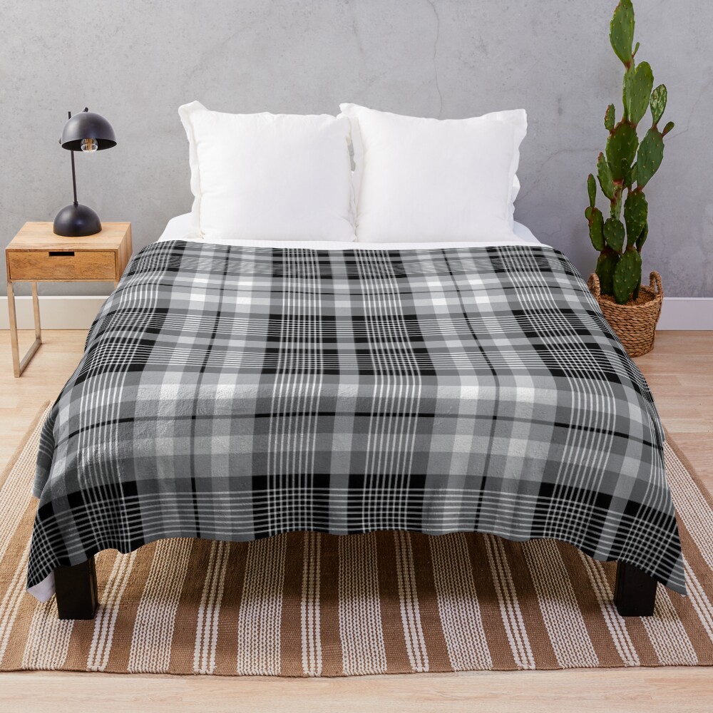 Black , gray and white plaid pattern Throw Blanket