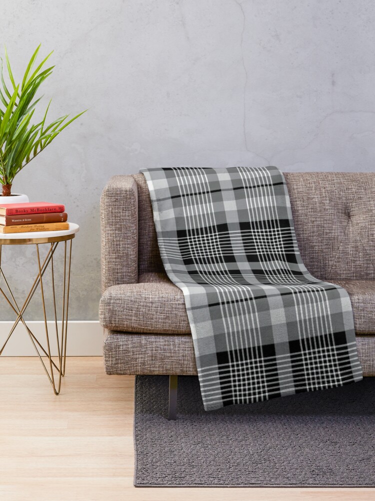 Alternate view of Black , gray and white plaid pattern Throw Blanket