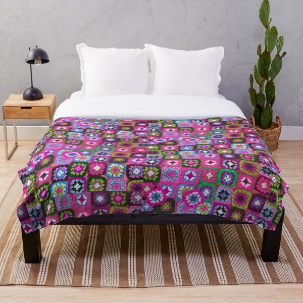 Crochet blanket granny square vintage Throw Blanket
