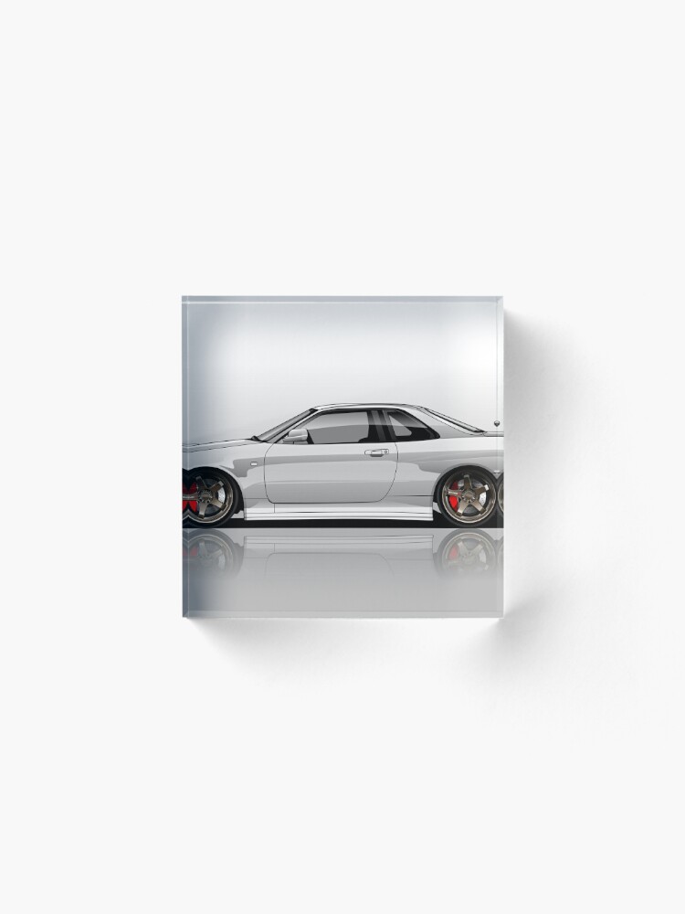 Download "Nissan Skyline R34 GT-R Digital Art Side View / Metallic White" Acrylic Block by ...