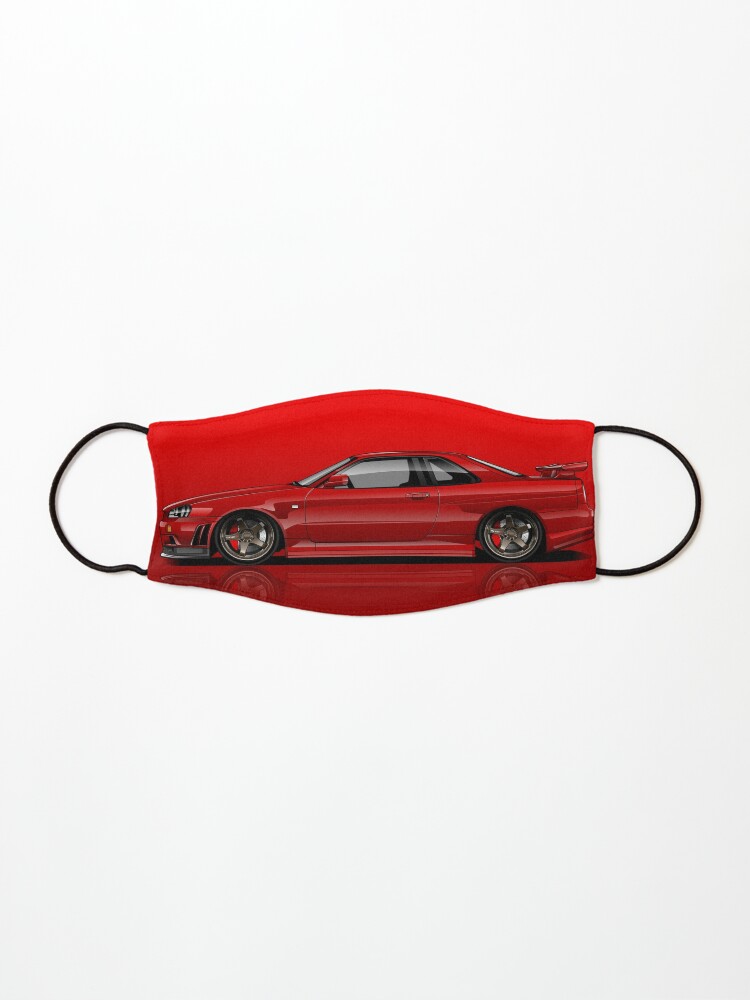 Nissan Skyline R34 Gt R Digital Art Side View Metallic Red Mask By Worldwidecars Redbubble