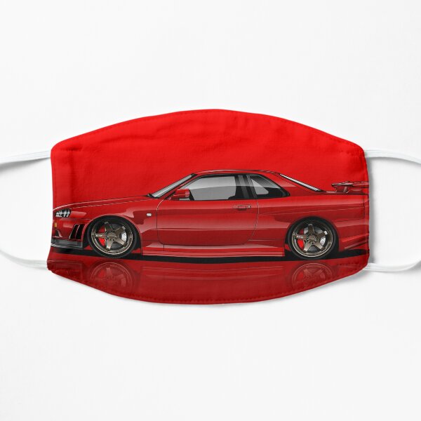 Nissan Skyline R34 Gt R Digital Art Side View Metallic Red Mask By Worldwidecars Redbubble