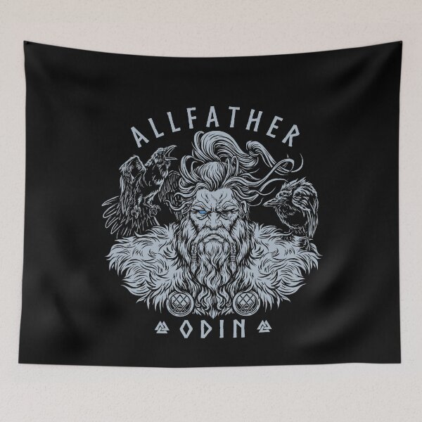 Item preview, Norse Mythology Viking Allfather Odin Huginn Muninn Valknut designed and sold by BluePagan.