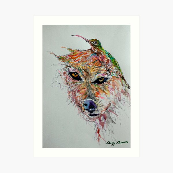 Wolf and Hummingbird Art Print