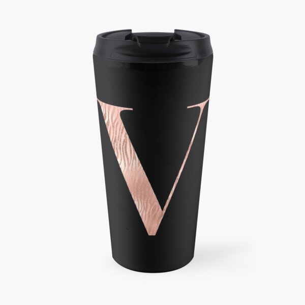 Rose Gold Glitter Monogram V Travel Mug