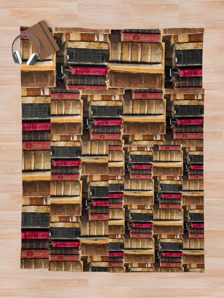 Alternate view of Bookworm Vintage books in bookshelf Throw Blanket