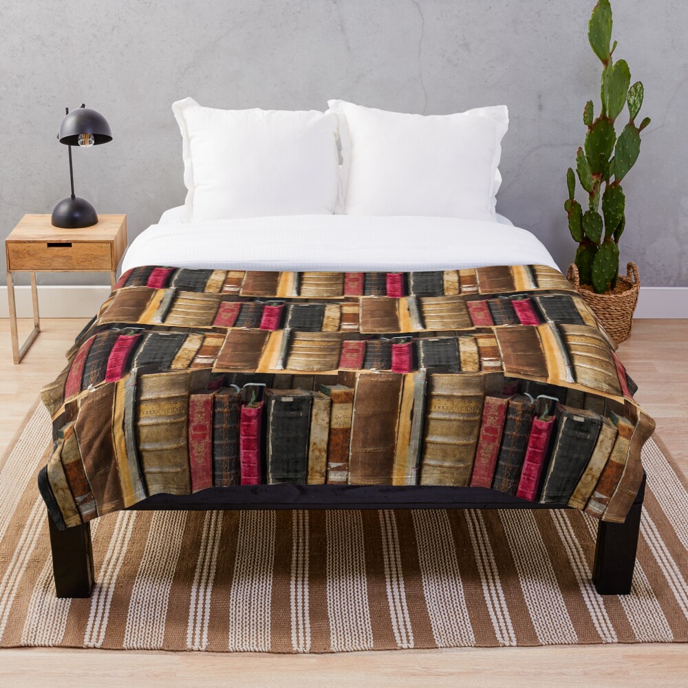 Bookworm Vintage books in bookshelf Throw Blanket