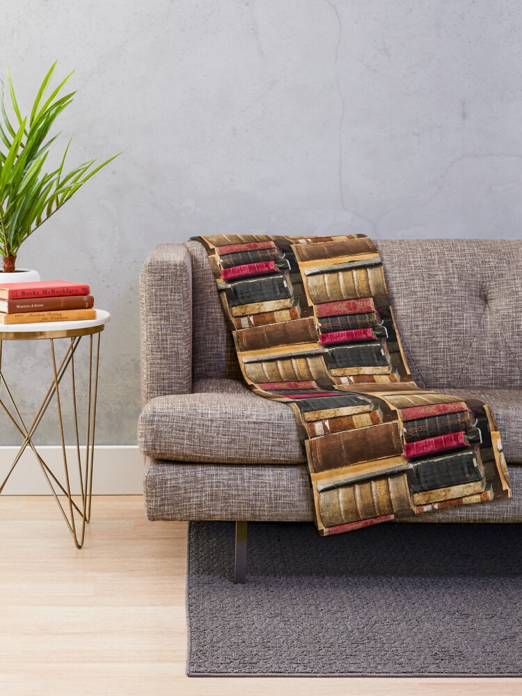 Alternate view of Bookworm Vintage books in bookshelf Throw Blanket