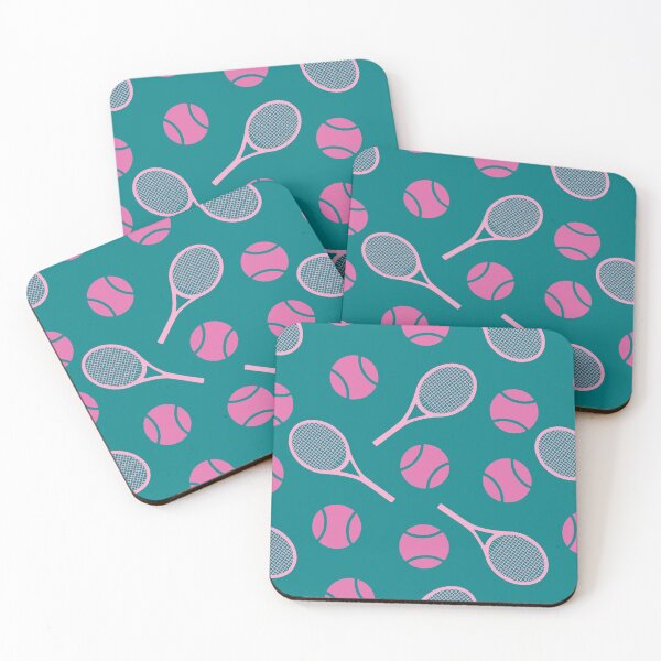Item preview, Pink tennis rackets and tennis balls on minty background designed and sold by EvieWoj.