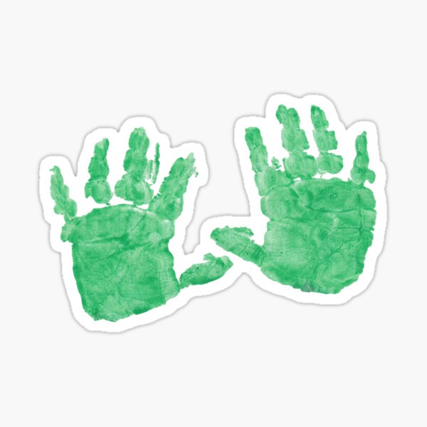 Pair of children hands in green paint. Sticker