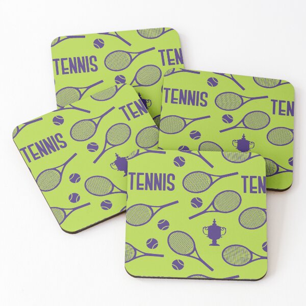 Item preview, Purple tennis rackets and tennis balls on frech green background designed and sold by EvieWoj.