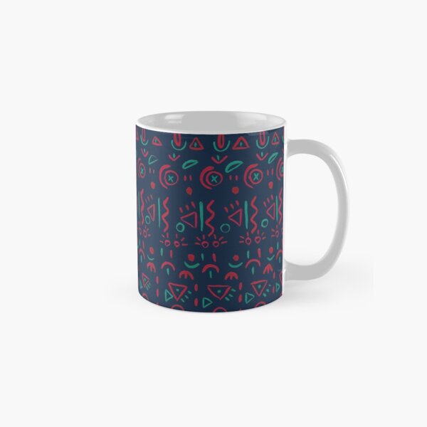 Pattern Abstracto rojo y turquesa con fondo azul marino Taza clásica