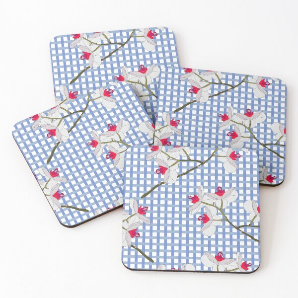 Item preview, White Orchid on Blue Checked Background. designed and sold by cgroenewald.