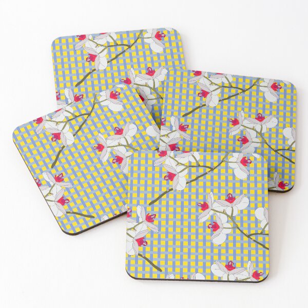 Item preview, White Orchid on Blue and Yellow Checked Background. designed and sold by cgroenewald.