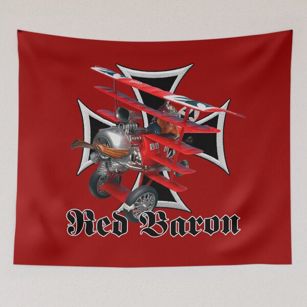 Item preview, Crazy funny Revell plastic kit: Manfred von Richthofen, The Red Baron and his Fokker Dr.1 on red background and maltese cross. designed and sold by PrintPit.