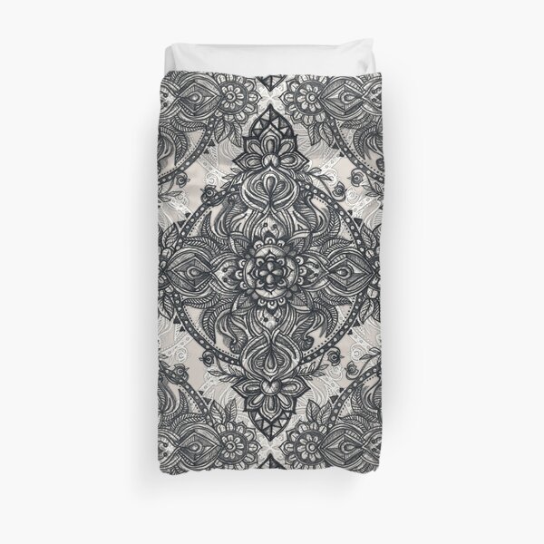 Charcoal Lace Pencil Doodle Duvet Cover