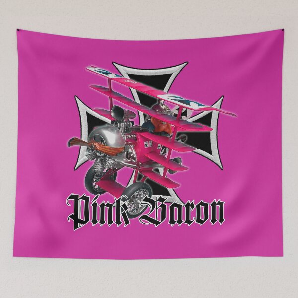 Item preview, Crazy funny Revell plastic kit: Manfred von Richthofen, The Pink Red Baron and his Fokker Dr.1 on pink background and maltese cross. designed and sold by PrintPit.