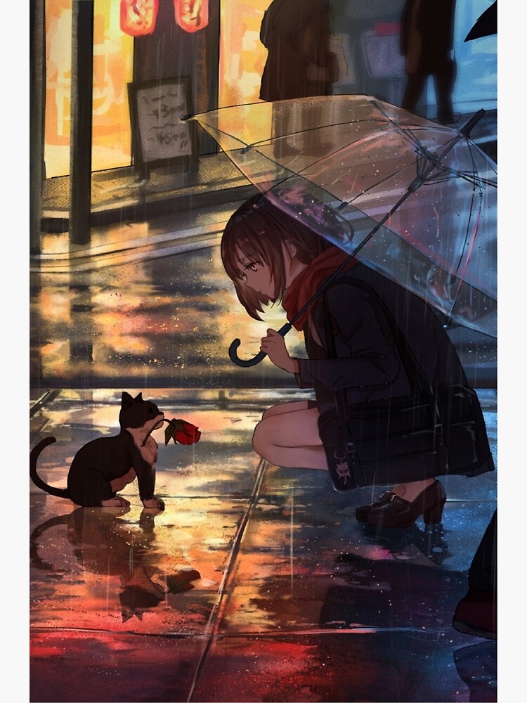 Anime Girl Student Raining Umbrella 4K Wallpaper #4.638