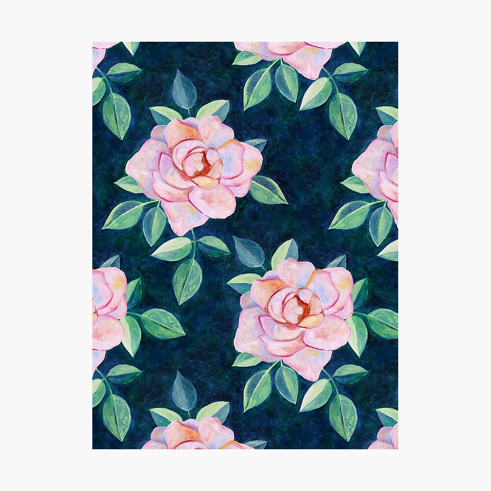 Simple Pink Rose Oil Painting Pattern Poster By Micklyn Redbubble