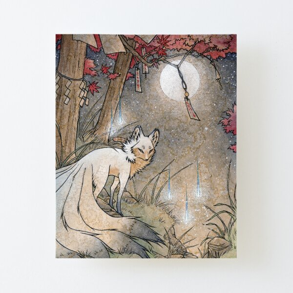 Fox & Wisps - TeaKitsune Fox Yokai Canvas Mounted Print