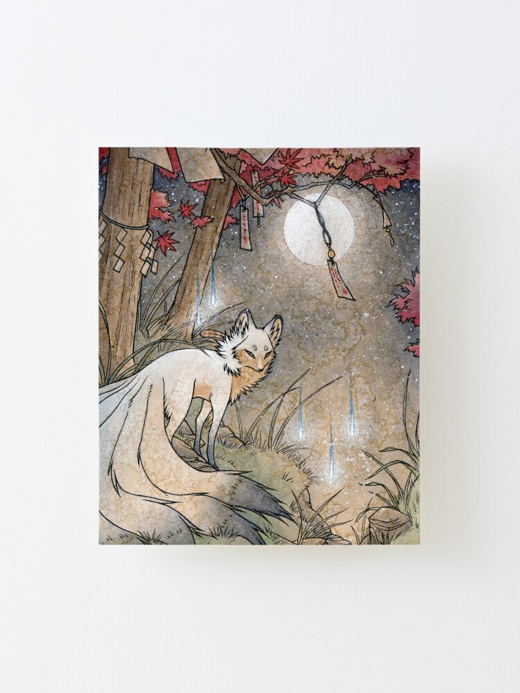 Alternate view of Fox & Wisps - Kitsune Yokai Foxfire Mounted Print