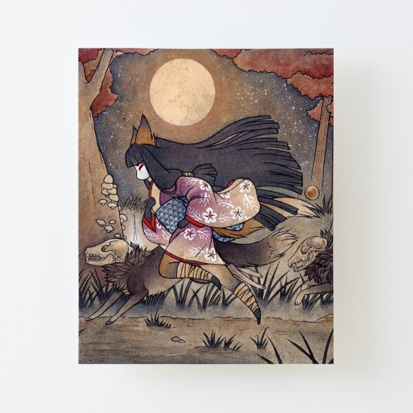 Corriendo con monstruos - Kitsune Fox Yokai Lámina montada de lienzo