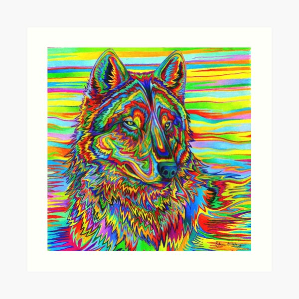 Colorful Psychedelic Rainbow Wolf Art Print