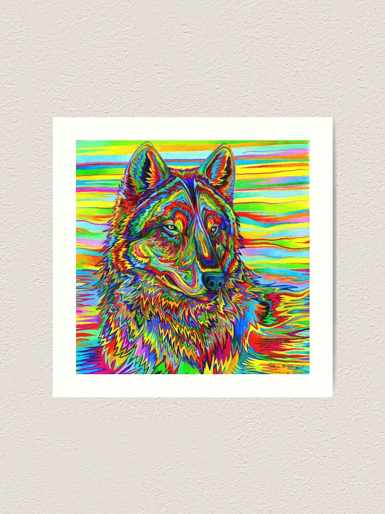 Alternate view of Colorful Psychedelic Rainbow Wolf Art Print