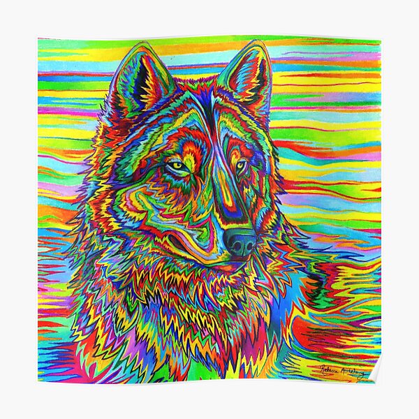 Colorful Psychedelic Rainbow Trippy Wolf Poster