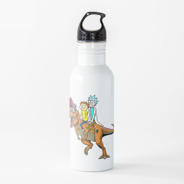Rick and Morty Riding A dinosaur Water Bottle
