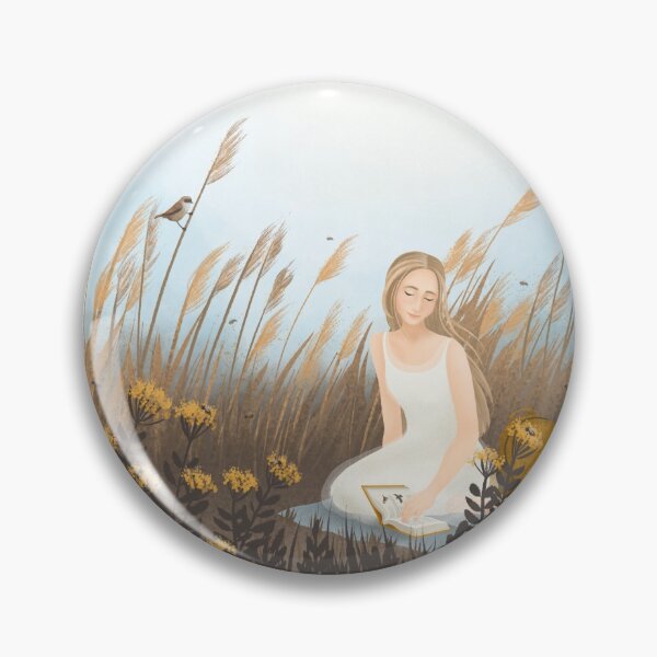 Item preview, A girl in a white dress is sitting in a field of grass and reading a book about birds. designed and sold by NLobes.