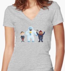 Yukon, Hermey and the Bumble in Teal Women's Fitted V-Neck T-Shirt